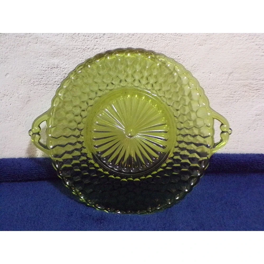 Indiana Green Two Handle Candy or Serving Dish Honeycomb Print